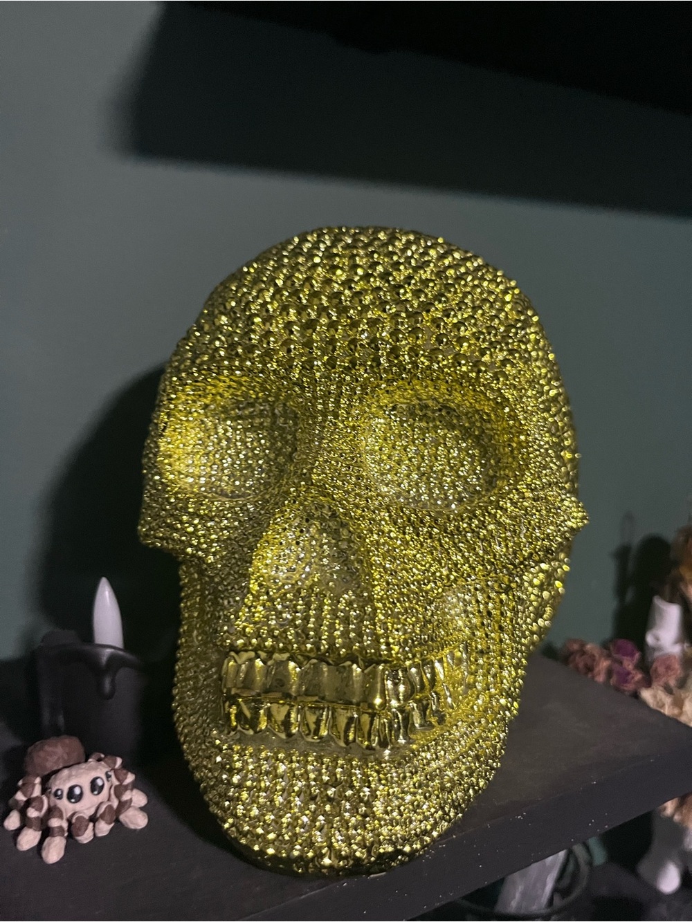 Glittering Gold Skull Sculpture - Home Art Decor